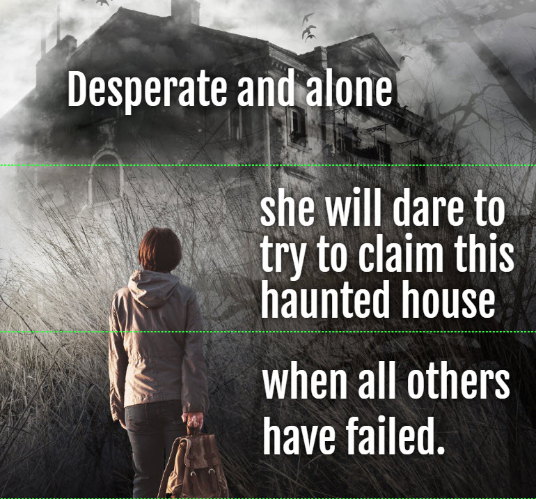 picture of young woman in backpack looking at haunted house